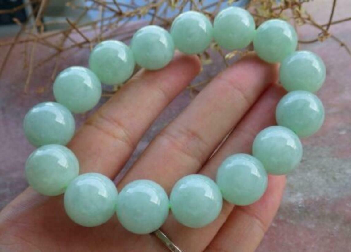 Certified Natural 13mm Green A JADE Jadeite Beads Stretch Bracelet