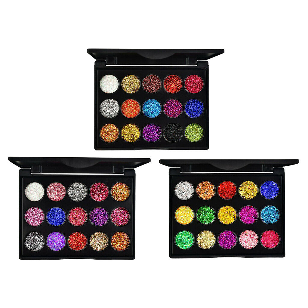 3Pack Glitter 15 Colors Eyeshadow Palette Makeup Eye Shadow Blendable Powder