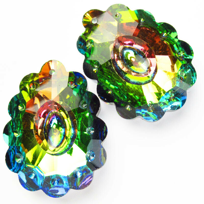 2Pcs 47x36x12mm Faceted Rainbow Titanium Crystal Teardrop Pendant Bead A-212SJ
