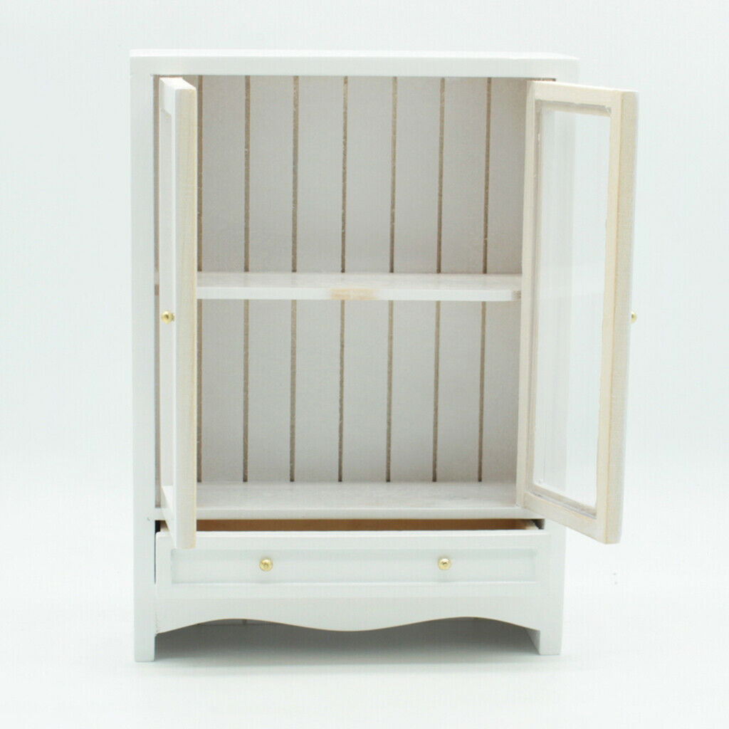 1:12 Mini White Wood Display Openable Doors Living Room Kitchen Ornaments