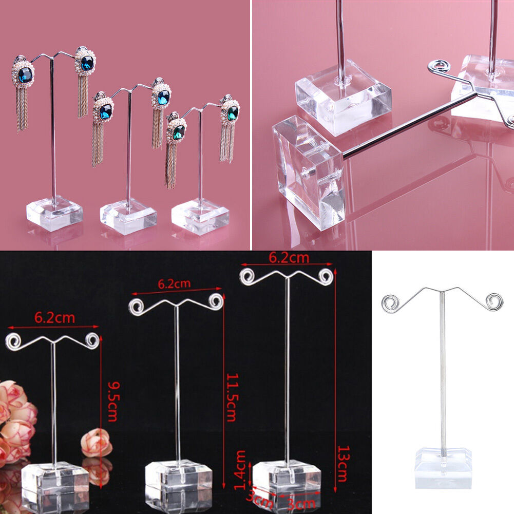 3pcs Clear Acrylic Metal Tree Earring Necklace Jewelry Display Stand Rack Holder