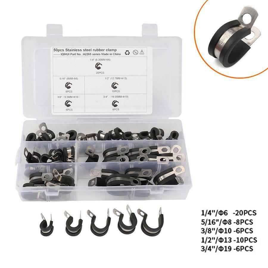 50x Cable Clamps Stainless Steel Cushion Insulated Clamp 1/4-in 5/16-in 1/2-in