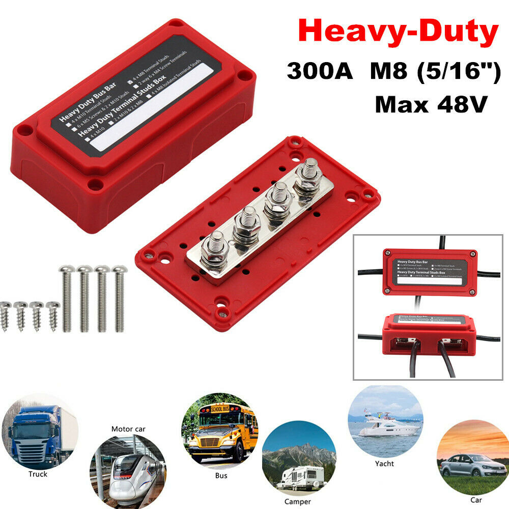 300A Module Power Distribution Block Busbar Box with 4X M8(5/16") Terminal Studs