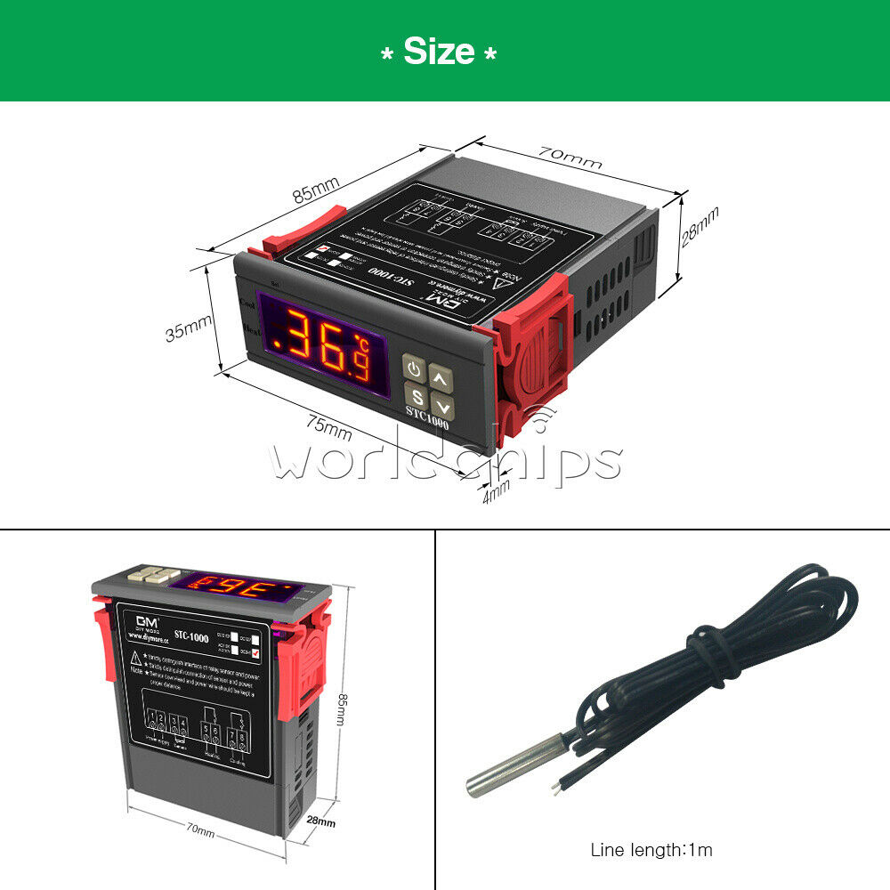 DC 24V Digital STC-1000 Thermostat Temperature Control Controller NTC Sensor