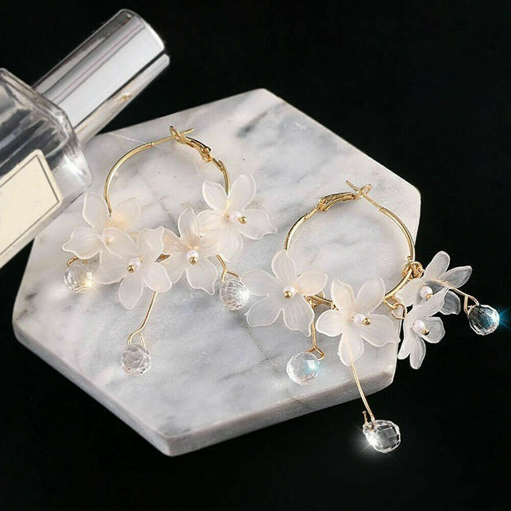 Drop Earrings Crystal Tassel Dangle Acrylic Flower Women Jewelry Accessories