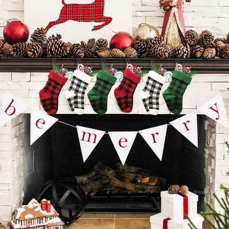 3pcs Christmas Stocking Mini Xmas Stockings Plaid Gift Bag for Tree Fireplace