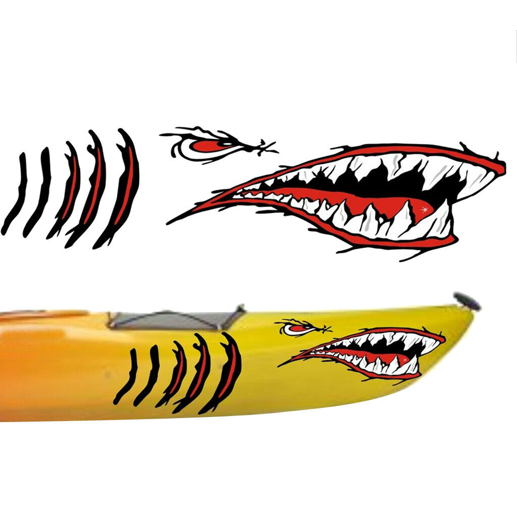 1 Pair Shark Teeth Mouth Gill Stickers Decals Kayak Boat Fishing Graphics
