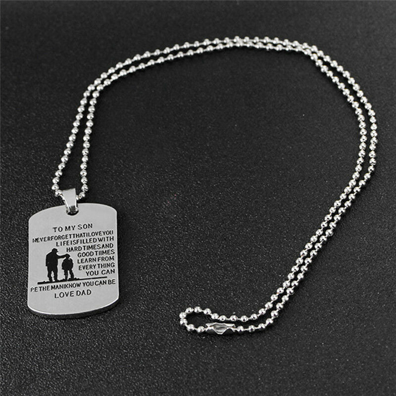 Father Son Dog Tag Link Chain Pendant Necklace Kids Love Gift Military Pe.l8