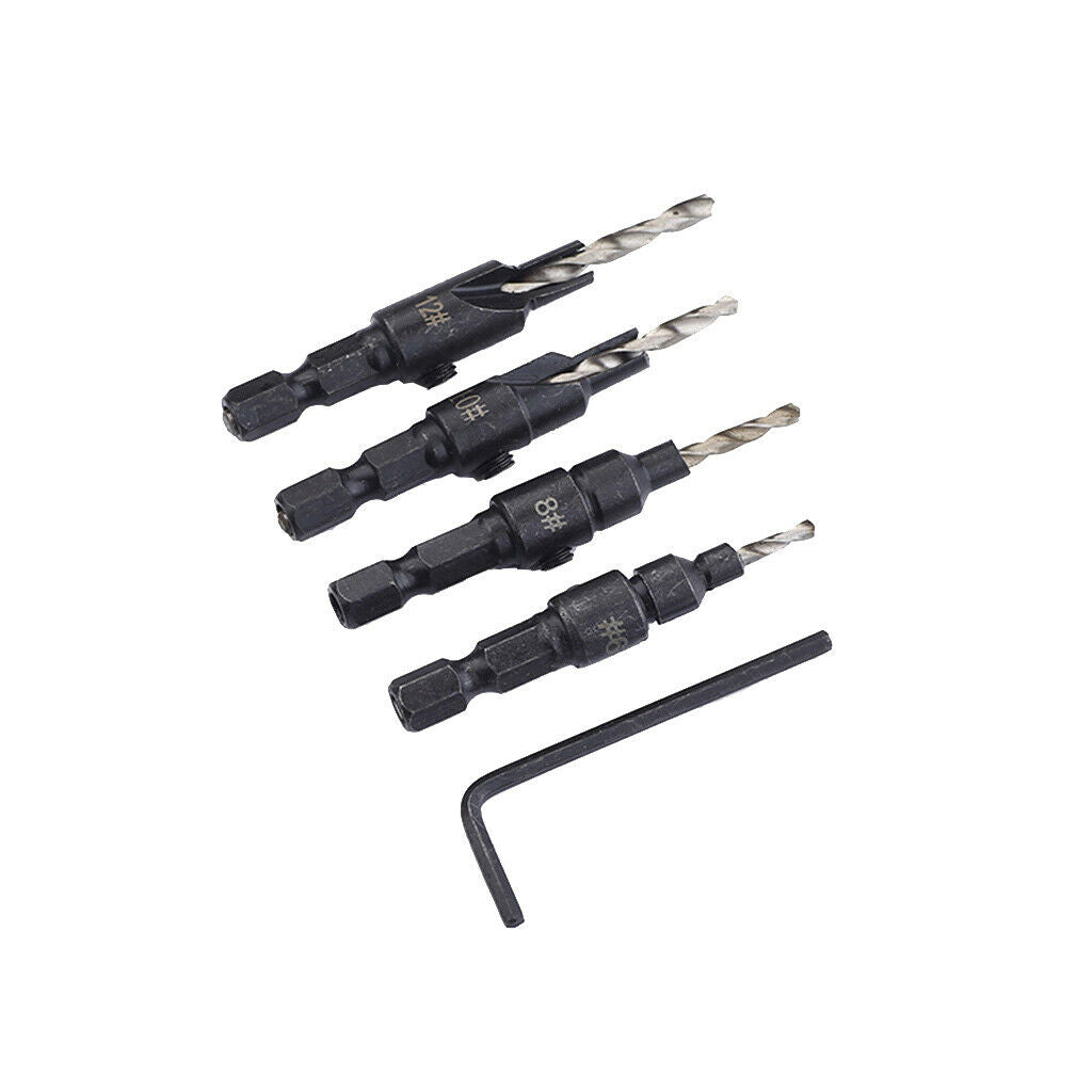 4 Pcs HSS Hex Shank Countersink Drill Bit Set Woodworking Drill Bit
