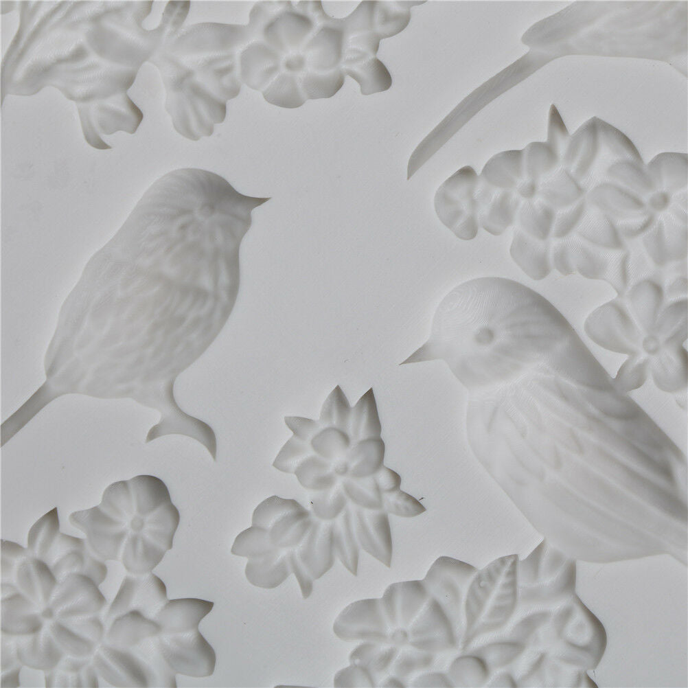 Bird and Flower Silicone Fondant Mold Cake Decor Tools Chocolate Gumpaste .l8