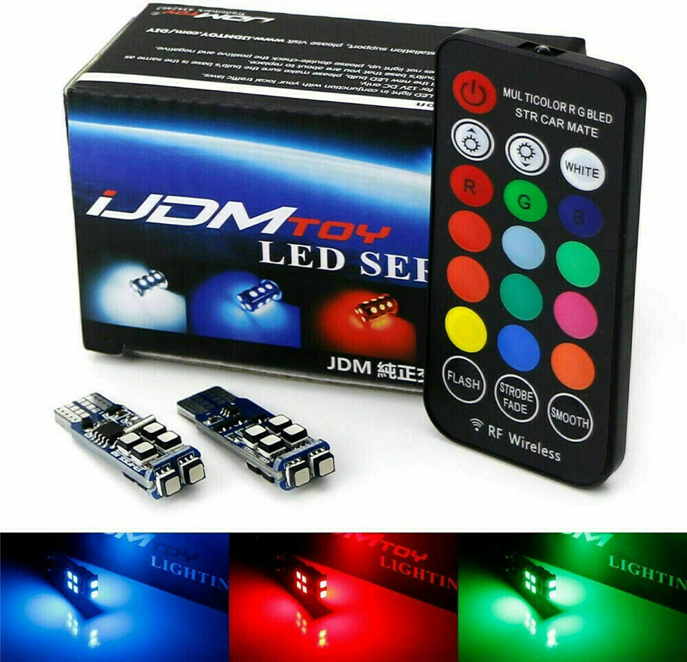 LED Color Changing RGB 168 194 T10 Bulbs w/RF Remote Control Car Parking Light~