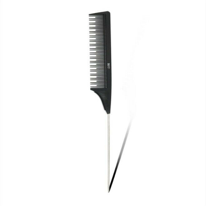 Black Professional Hairdressing Metal Pin Tail Hair Extension Toothed Comb Brush
