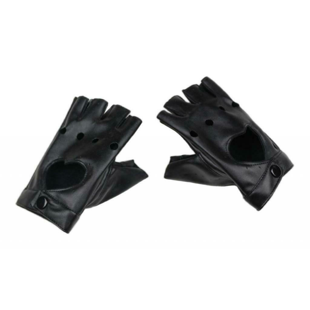 2x Trendy Fingerless Gloves Leather Hollow Mitten Punk Rock Driving Gloves