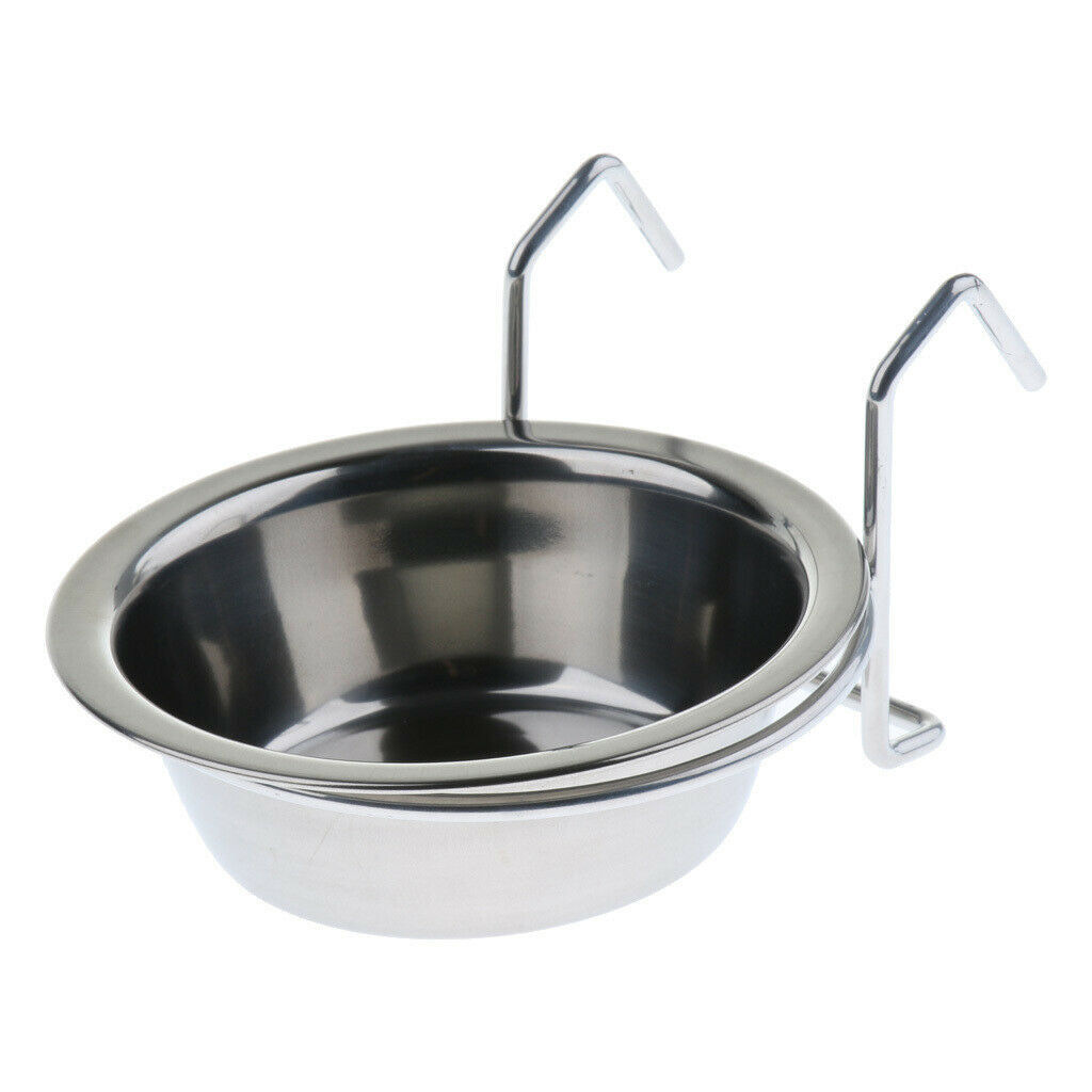 Birds Parrot Stainless Steel Hanging Cup Food Feeding Bowl Cage Accessories