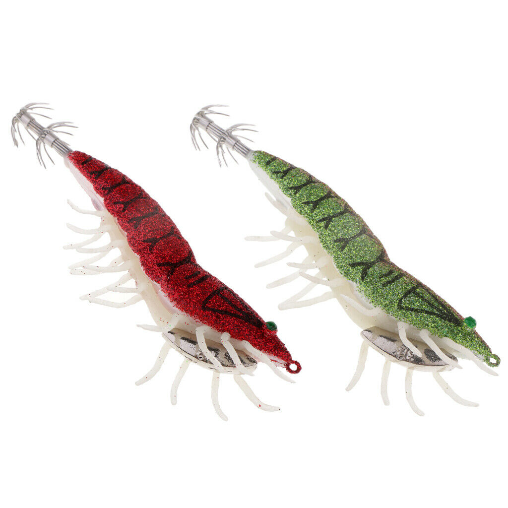 2pcs Artificial Luminous Shrimp Fishing Lures Silicone Legs Squid Lure Hooks