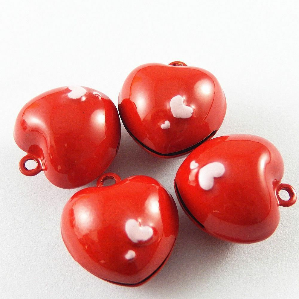 10 pcs Brass Made Red Love Heart Jingle Bell Pendant Jewelry Craft Findings