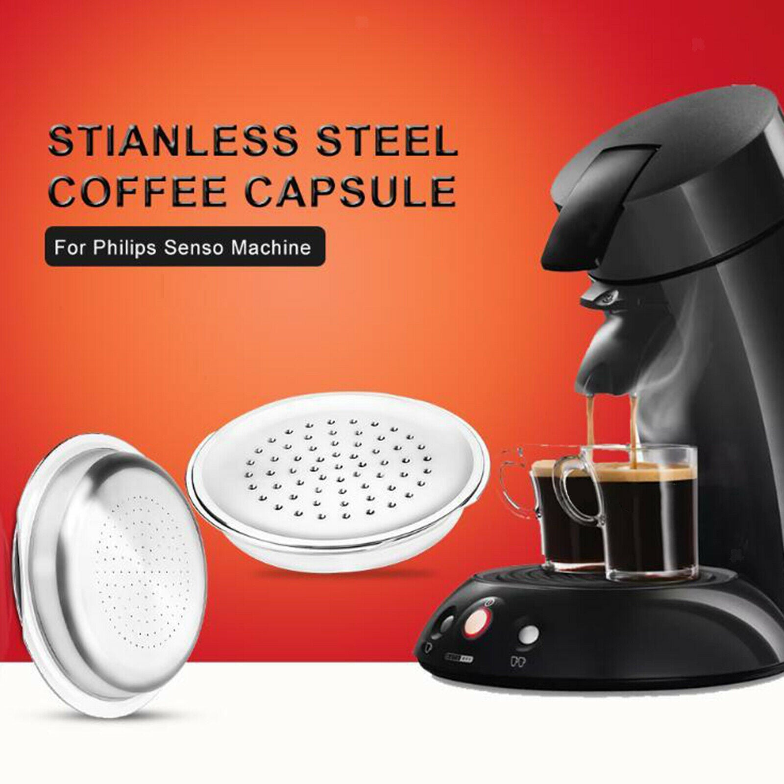 Household Stainless Steel Coffee Capsule w/ Spoon for Senseo Coffee Machine