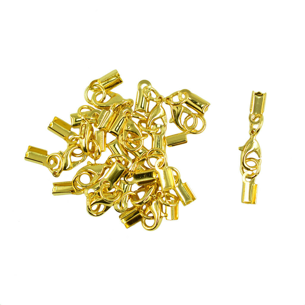 24 Sets Cord End Crimp Caps For Jewelry Necklace Bracelet with Lobster Clasp
