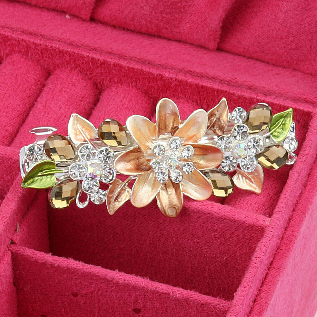 2pcs Flower Diamante Rhinestone Spring Barrette Hair Clip Clasp Headwear for