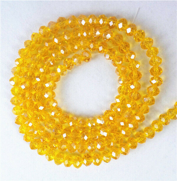 100 Strands 4x3mm Yellow Crystal Glass Faceted Rondelle Spacer Beads 15.5" HH738