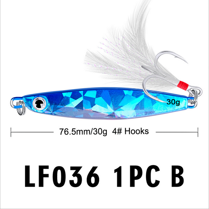 5Pcs 30g Jigs Fishing Lures Metal Hard Baits Lead Alloy FishLure Feather Hooks s