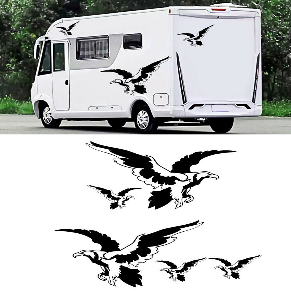 5x Car Stickers Black & White Eagle Style Decals for Caravan Travel Trailer Van