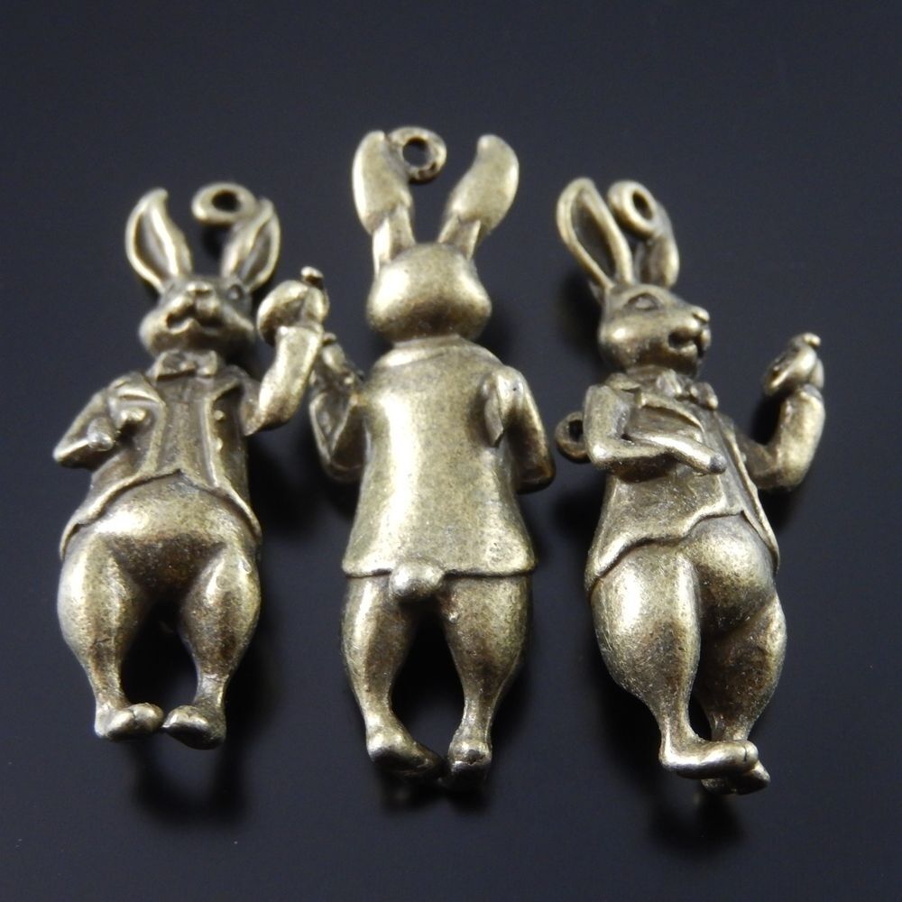10pcs Antiqued Alice Bronze Tone Rabbit Gentleman Pendant 36*13*8mm 38634