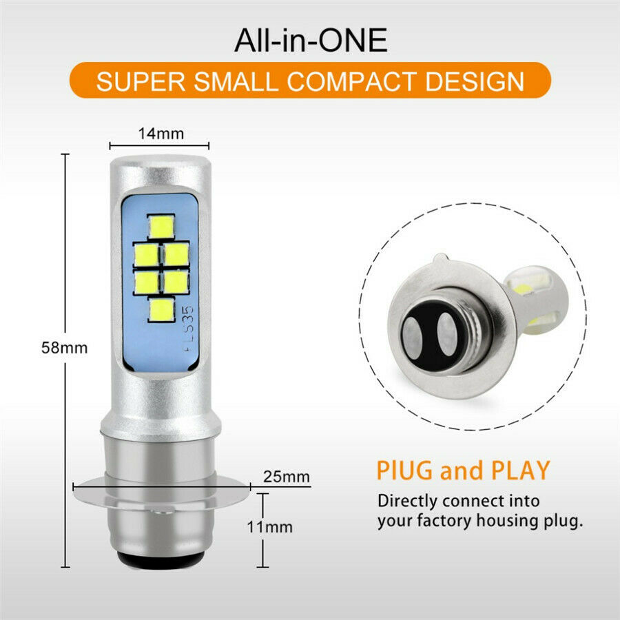36W H6M P15D LED Motorcycle Headlight Bulb Fog Light 12 SMD 6000K Hi Lo Lamp