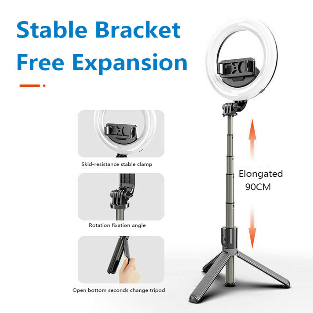 Bluetooth Selfie Stick Tripod With LED Ring Fill Light For 4"~6.2" Cellphone