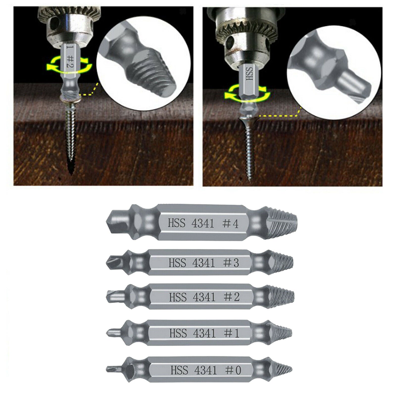5pcs Screw Extractor Set Removes Damaged & Stripped Screws and Broken Bolts