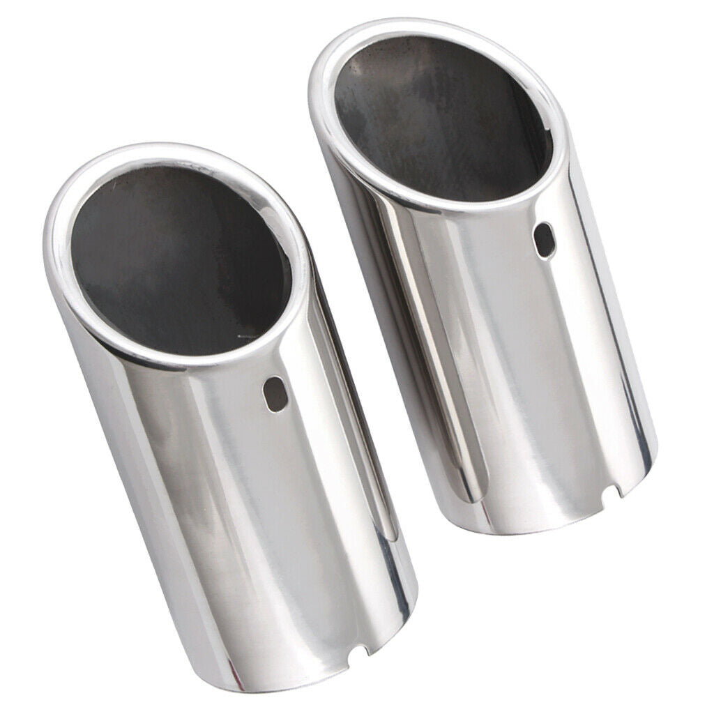 2 PCS Car Round Grey Stainless Steel Chrome Exhaust Tail Muffler Tip Pipe