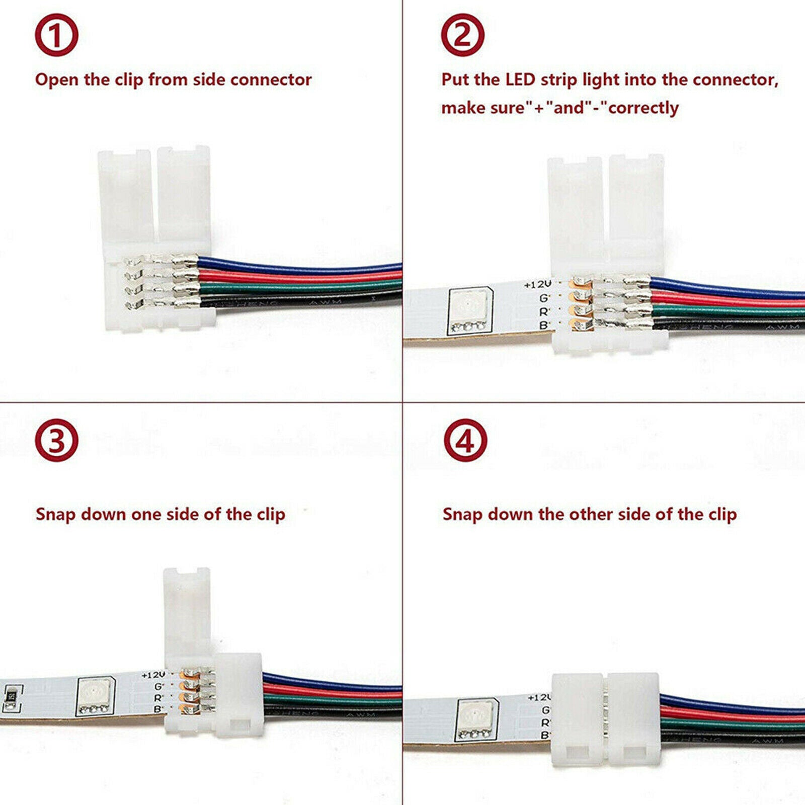 95x LED Light Strip Connector 5050 LED Strip Connectors Splitter Cable Clips