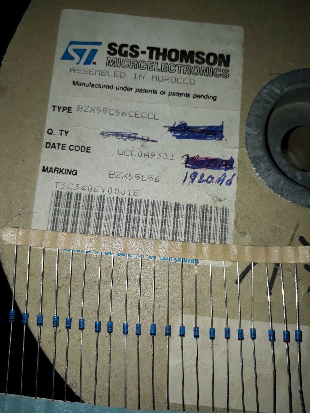 100PCS SGS THOMSON ST BZX55C56 TAP 56V 0.5W LOW NOISE ZENER DIODES FOR AUDIO!