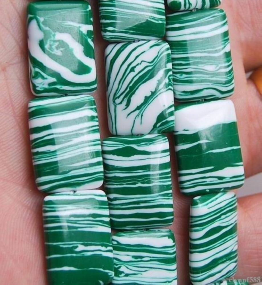 Natural13x18mm Green&White Turkey Turquoise Rectangle Malachite Stone Beads 15"A