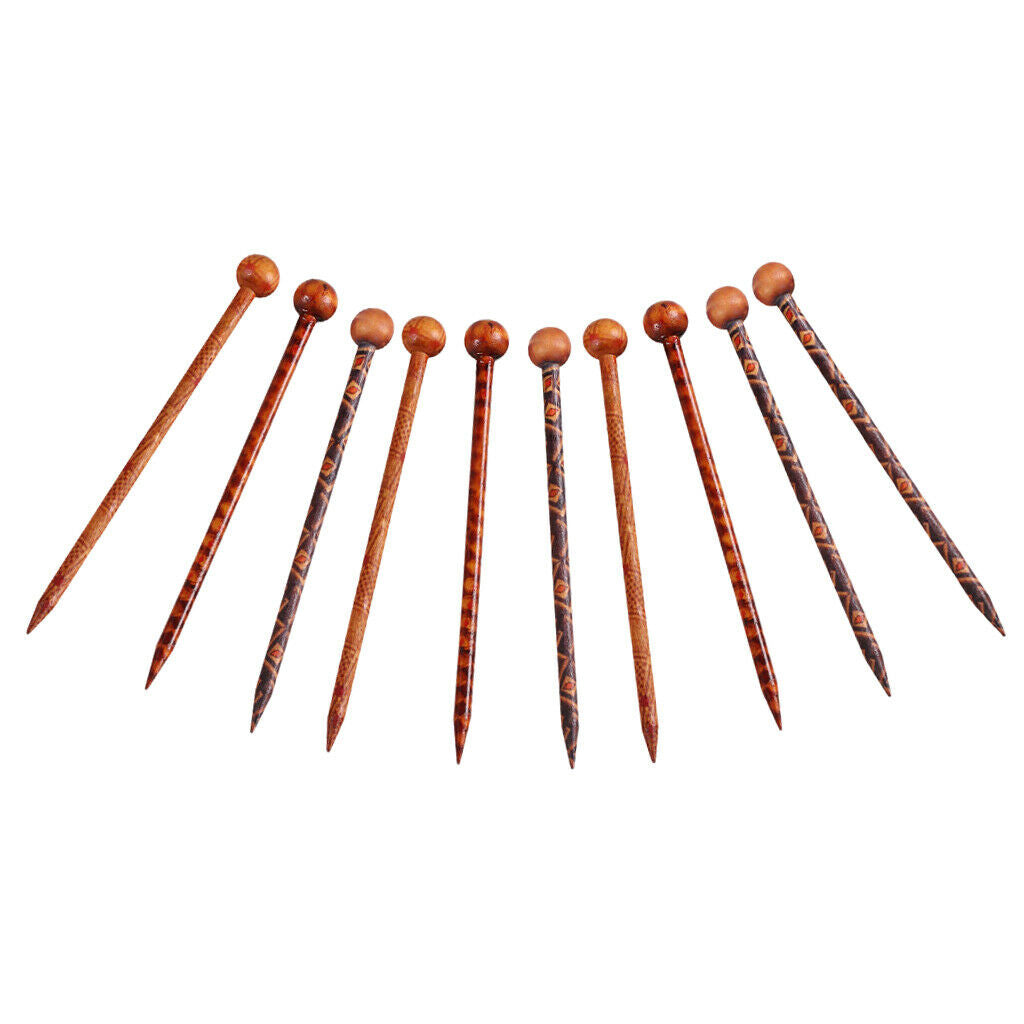 16 Pieces 5.11 inch Retro Hair Sticks Printed Wood Hairpin Chopsticks Wooden