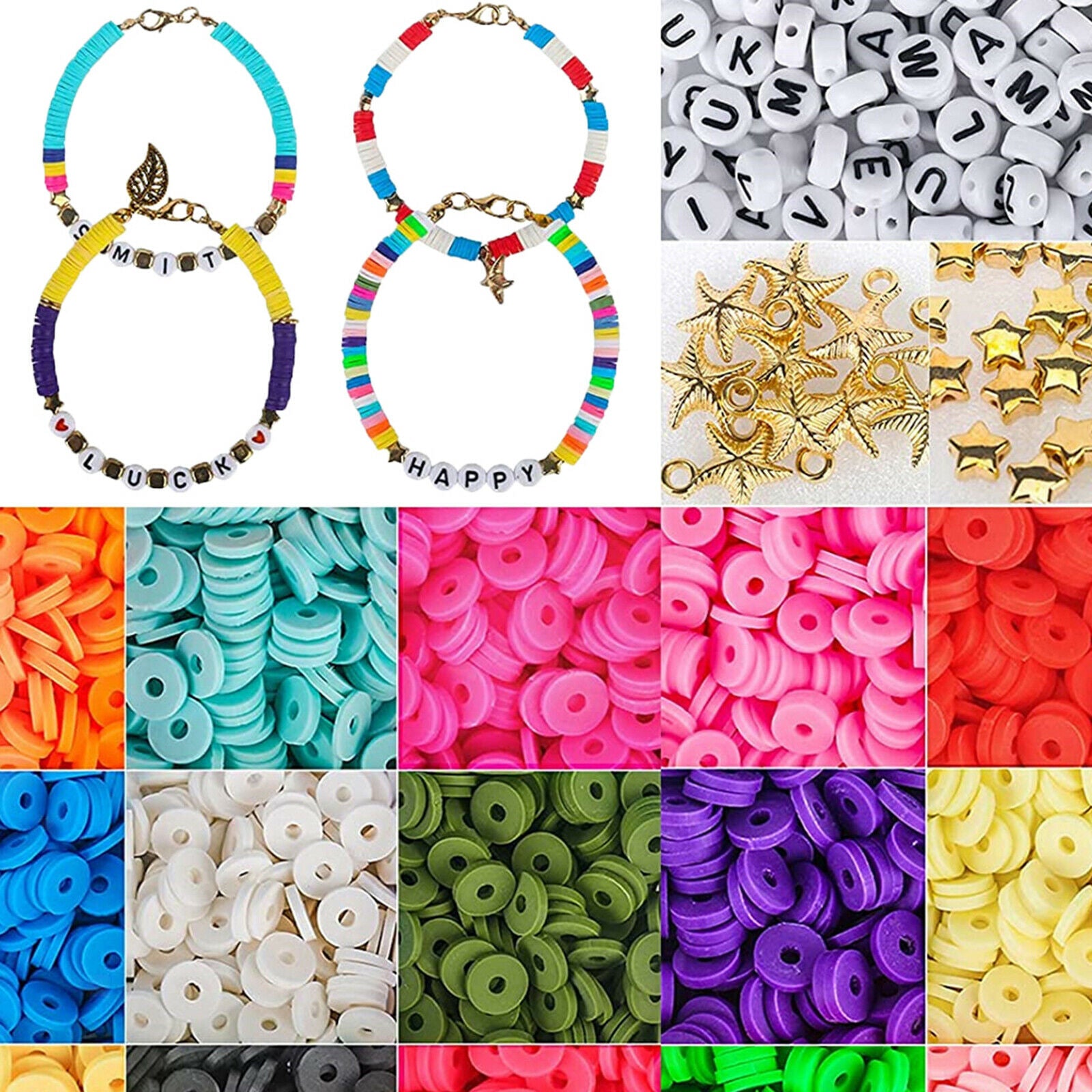 4995 Pcs Clay Heishi Beads Round Beads Kit Handmade Loose Spacer Beads