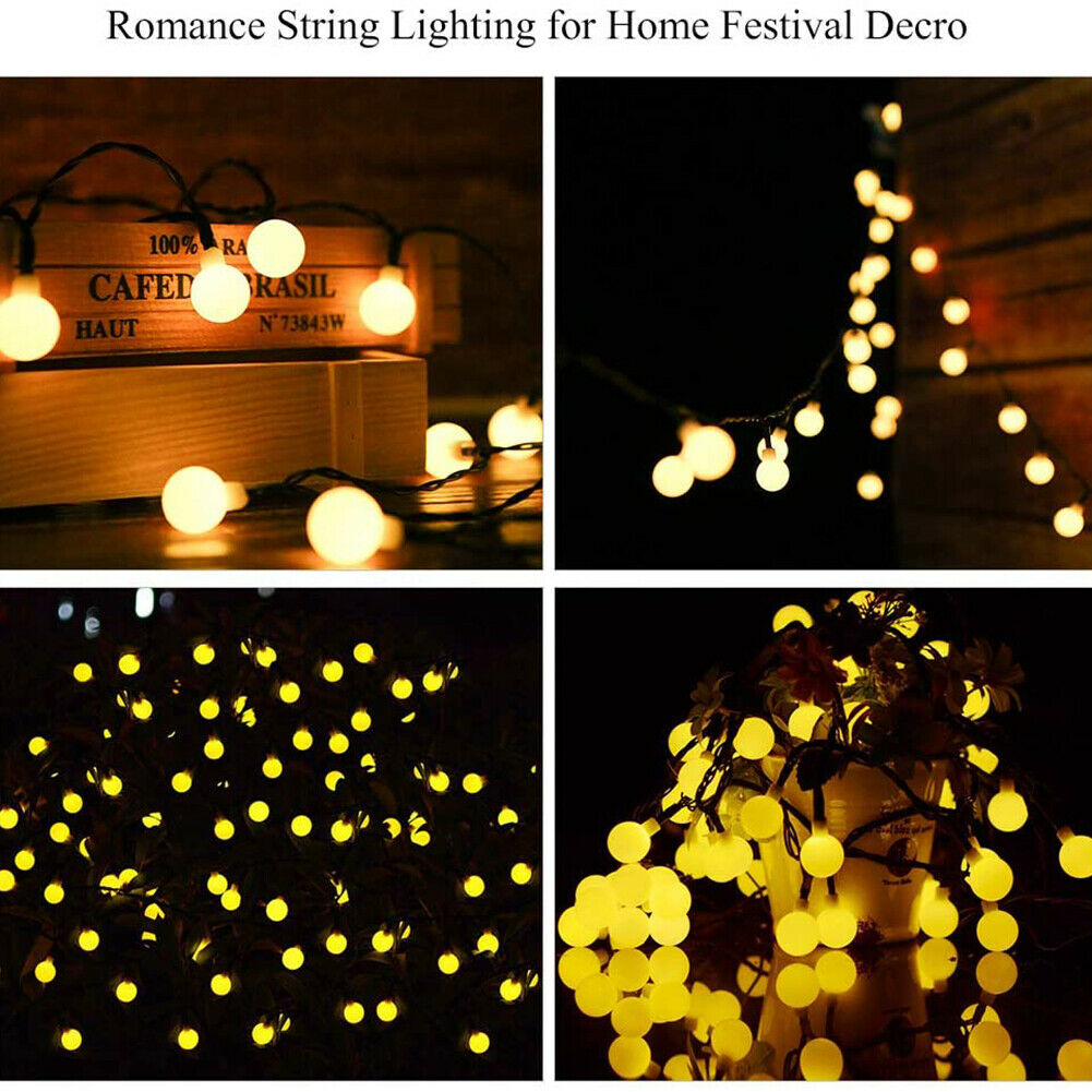 LED Solar String Lights Waterproof Crystal Balls Fairy Lamps Garden Decor @