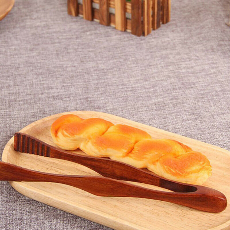 Wooden Clip Cooking Kitchen Tongs Food BBQ Tool Salad Bacon Steak Bread C.l8