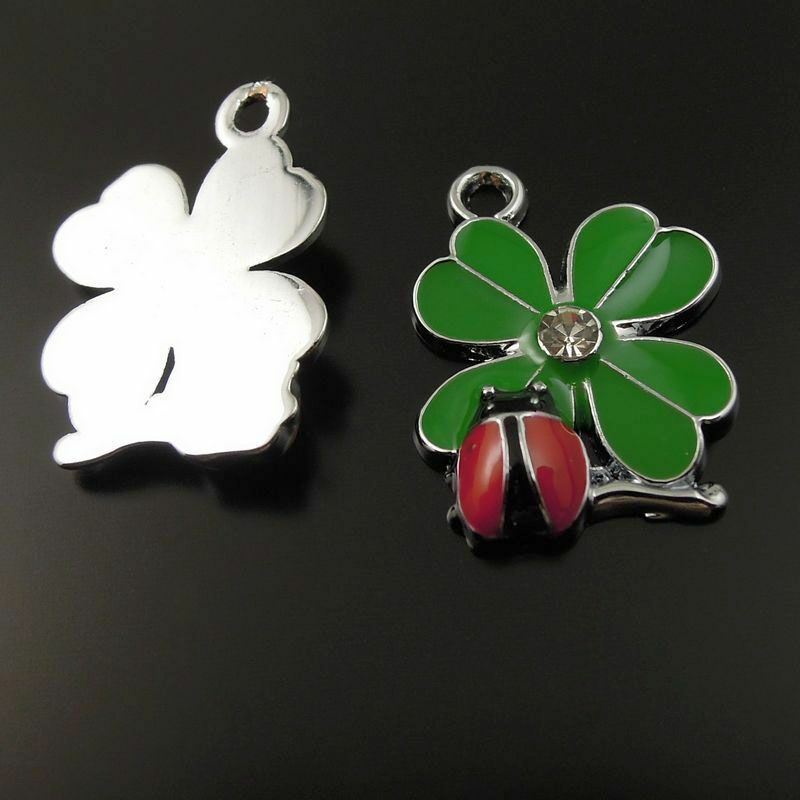 10pcs/pack Green&Red Alloy Enamel Ladybug Insect Charm For Necklace Pendants DIY
