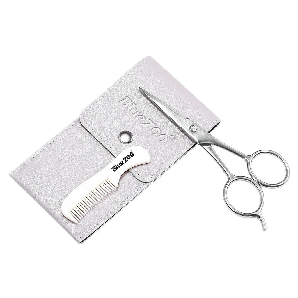Beard Scissors Facial Hair Trimmer Trimming Styling w/Comb Pouch Set Gray
