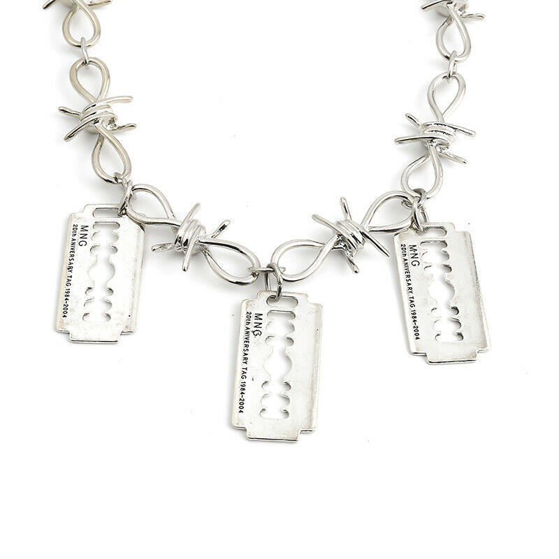 Punk Barbed Wire Brambles Blade Pendant Necklace Jewelry Hip-hop Choker Wom T Rf