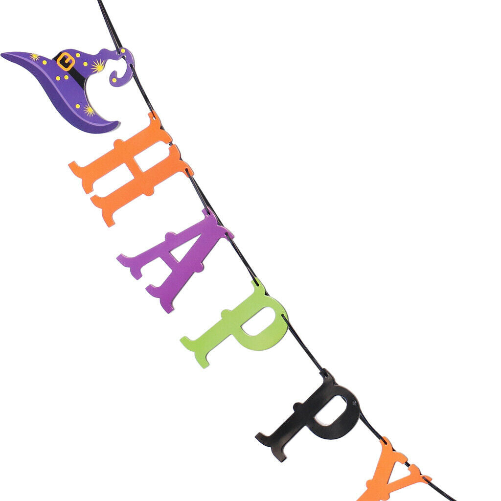 Happy Halloween Bunting Banner Spider Witch Hat Pennant Party Hanging Decor