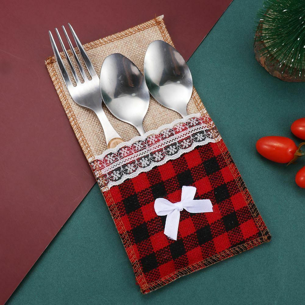 Christmas Eve Xmas Ornaments Home New Year Decor Cover Cutlery Bag Fork Case