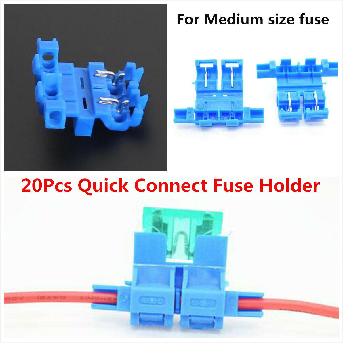 20Pcs Car Fuse Holder Quick Connect Fuse Socket -Medium Fuse Fast Installation