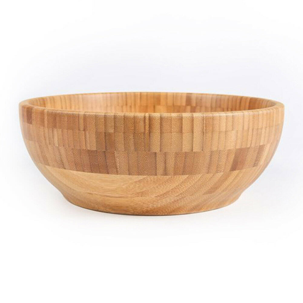 Bamboo Salad Bowl Round Serving Bowl Natural Wood Dishware for Fruit Snacks