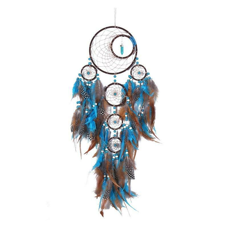 5 Circles Large Dream Catchers with Turquoises Feather Boho Wall Hanging Decor