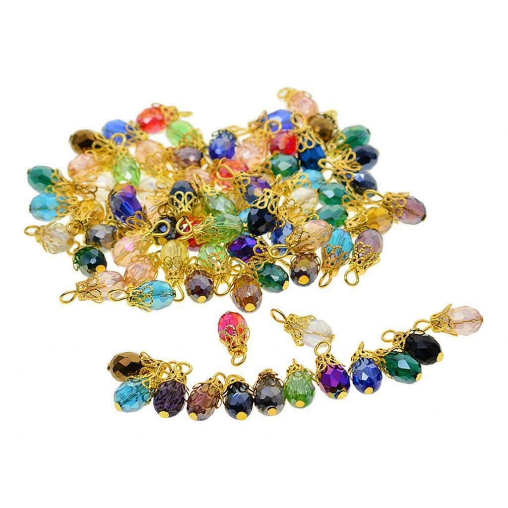 50pcs Crystal Faceted Glass Pendants w/Floral   For Jewelry Making Earring