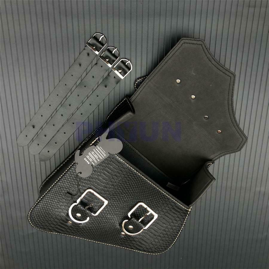 Universal Motorcycle Saddle Bag PU Crocodile Leather Style Luggage Right Black
