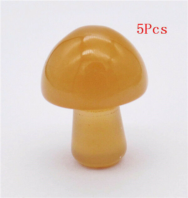 5Pcs 21x15mm Yellow Jade Carved Mushroom Massager Reiki Healing Decor HH7721