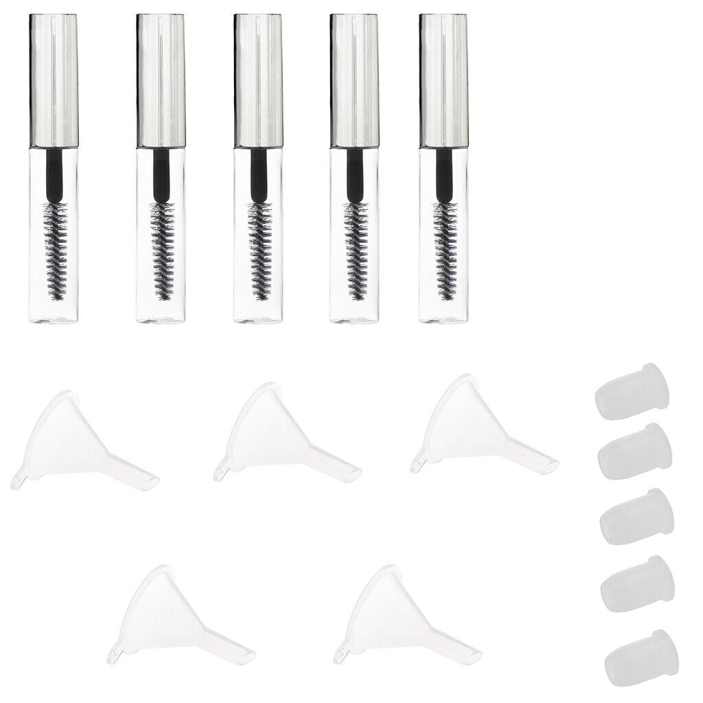 5 Bottles of Mascara Container, Tube, Bottle with Eyelash Stick, Refillable